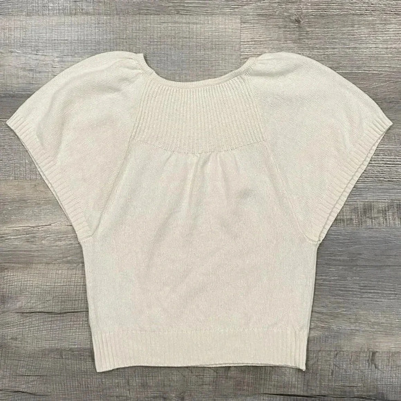 Anthropologie Ribbed Sweater Large Cream Knit Butterfly Sleeve Wool Blend EUC - Picture 3 of 13